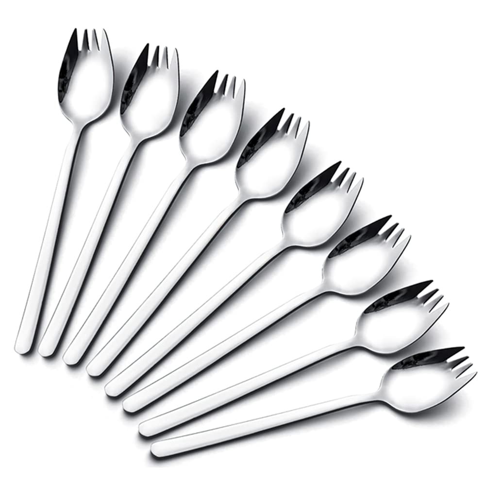 8 Pack Stainless Steel Sporks, 18/10, 7.4" Long Handle, Salad Dessert Fork