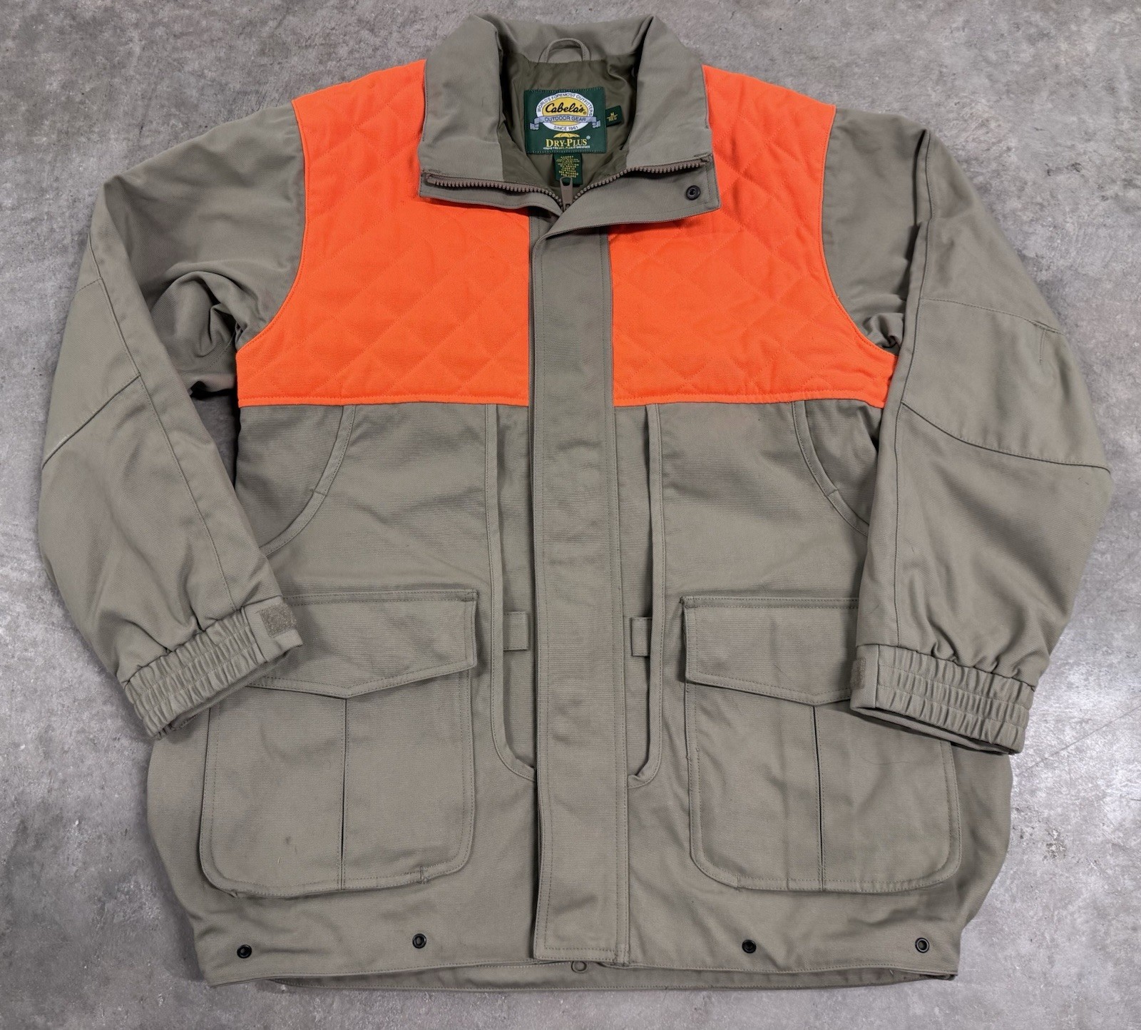Cabela's Dry-Plus Jacket Mens Medium Hi-Vis Orange Tan Hunting Field Coat EUC