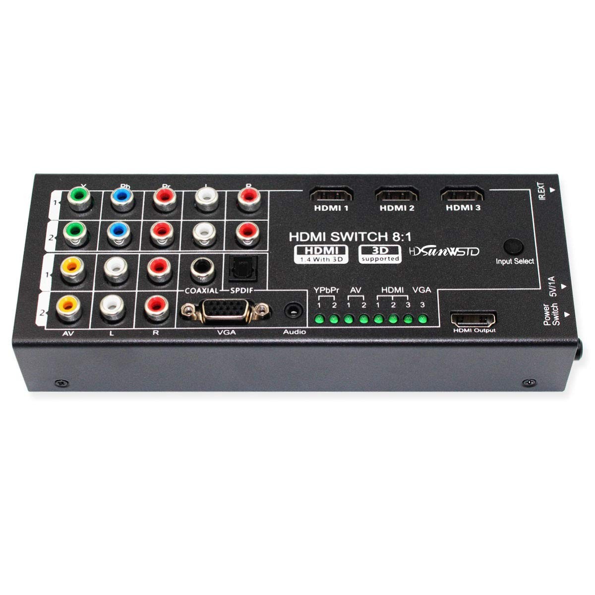 Multi-Functional HDMI Converter with 8 Inputs (VGA + AV + Ypbpr Black