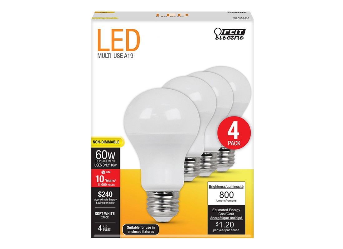 LED Lamp, General Purpose, A19 Lamp, 60 W Equivalent, E26 Lamp Base, Soft White