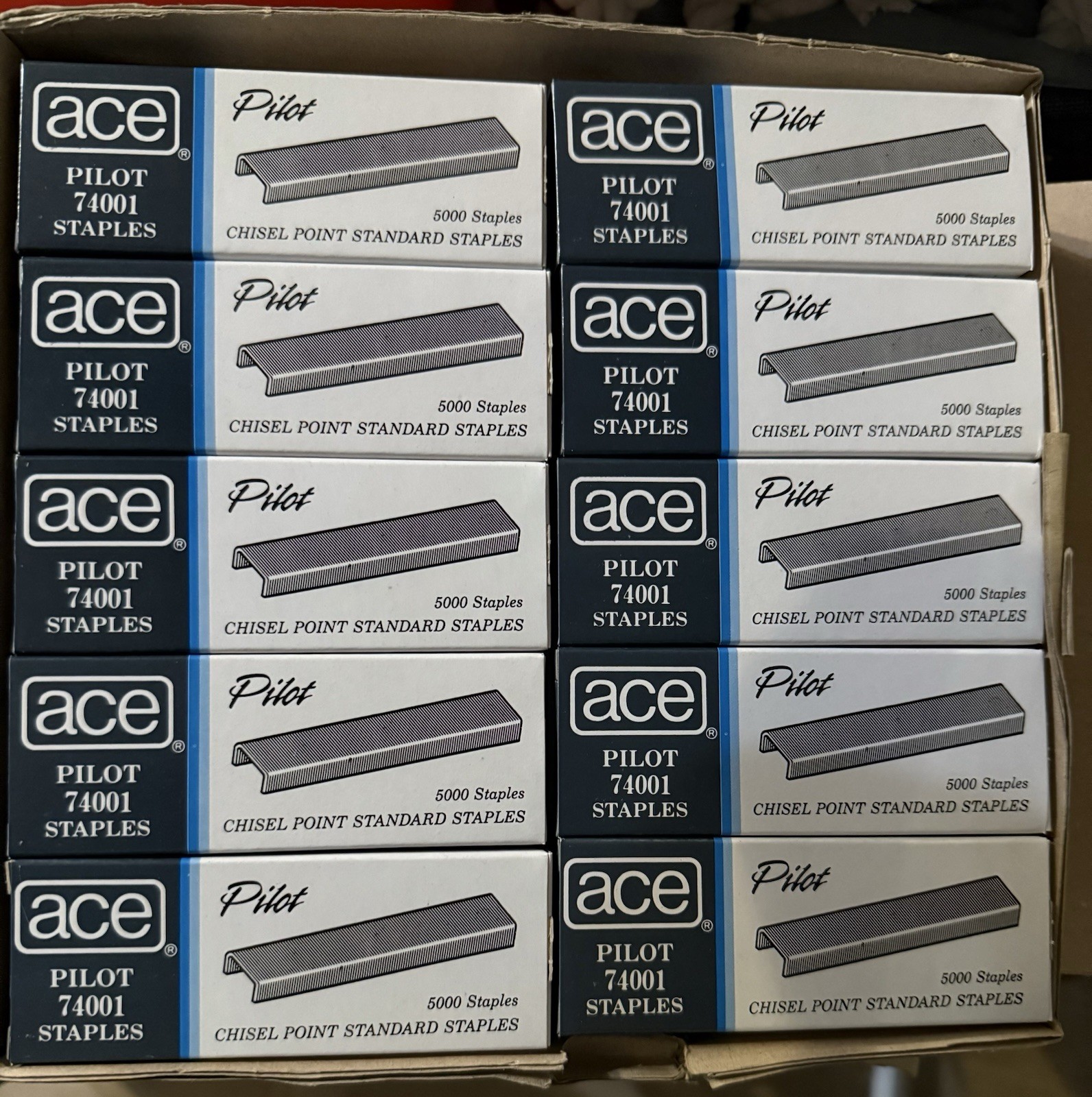 Ace Pilot 74001 Chisel Point Standard Staples — Case of 20 Boxes — Bulk Office