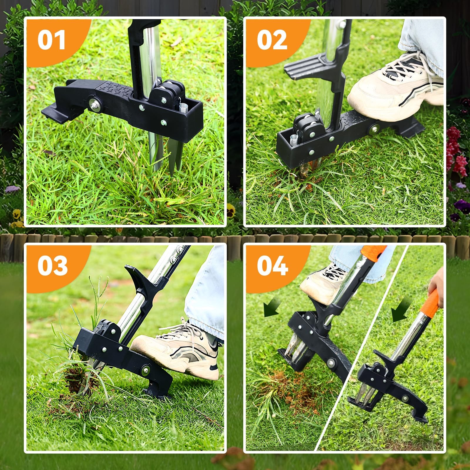 Fulljion Weed Puller Tool,Detachable Stand Up with Long Orange