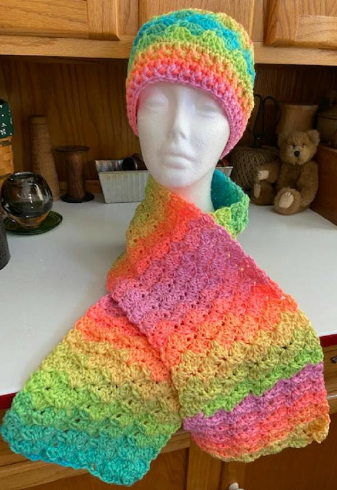 DIVINE SWIRL HAT scarf SET multicolor RAINBOW crochet handmade child woman