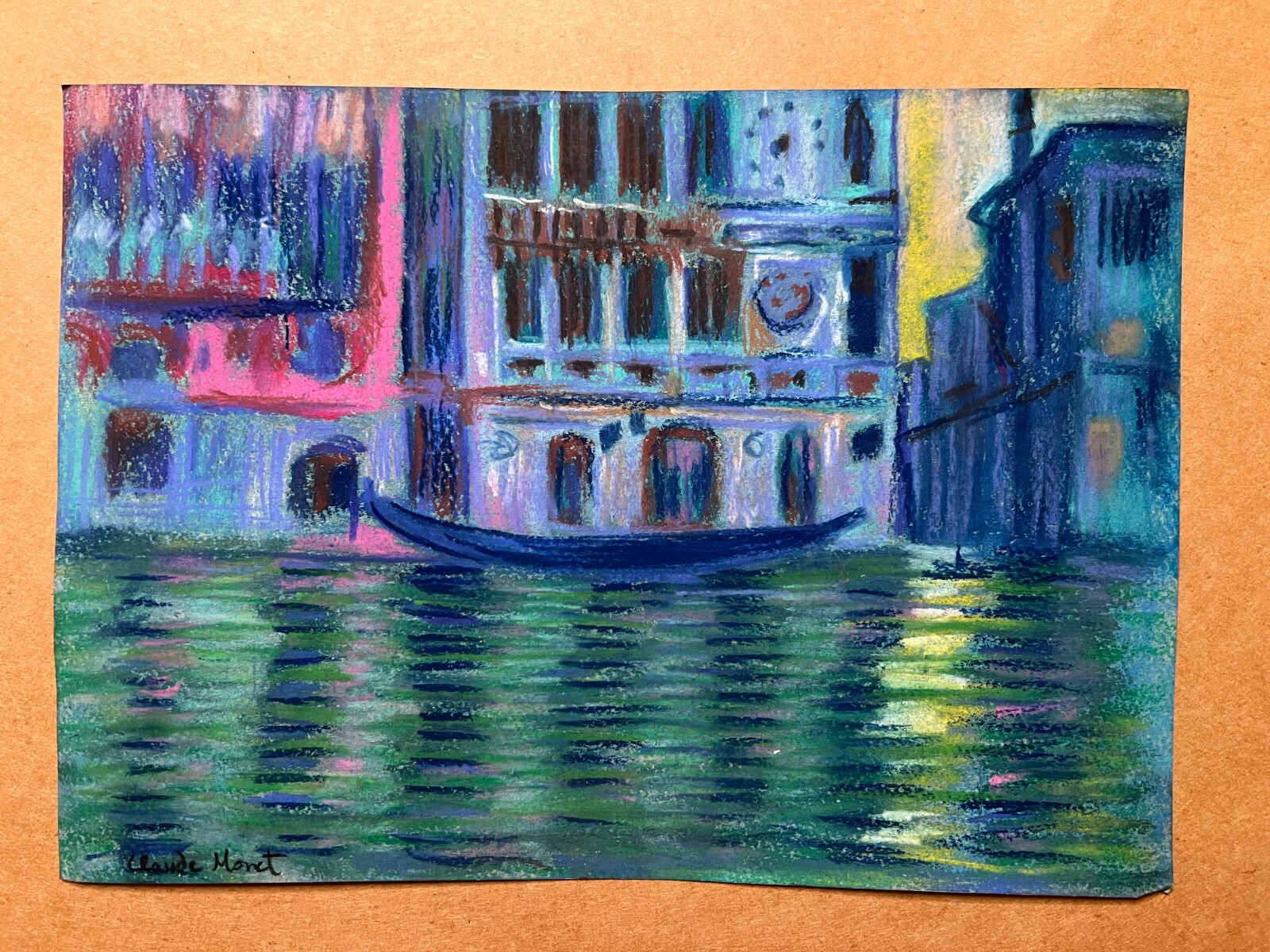 CLAUDE MONET drawing and painting on old paper signed stamped vintage