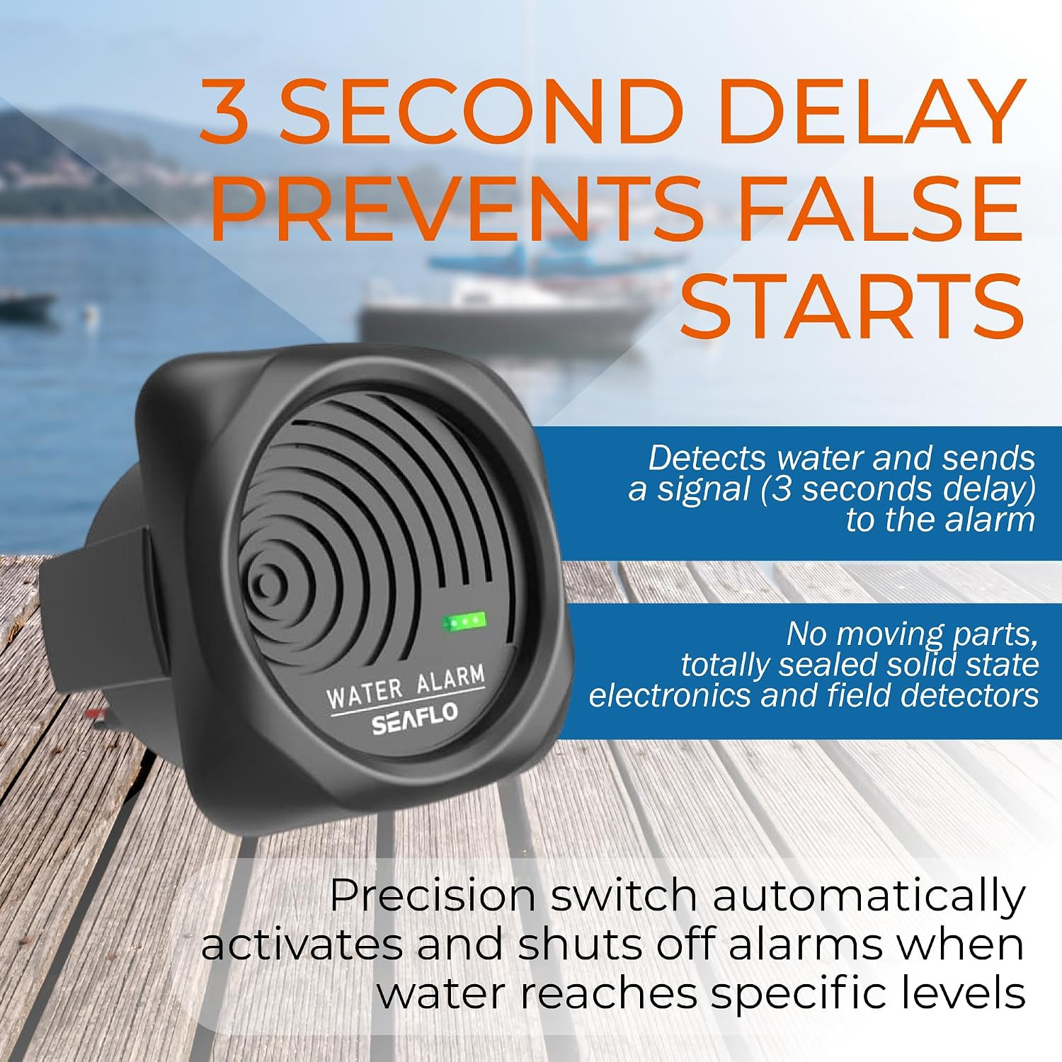 High Water Level Alarm System for Bilge - 12V, 95Db, Solid State Switch