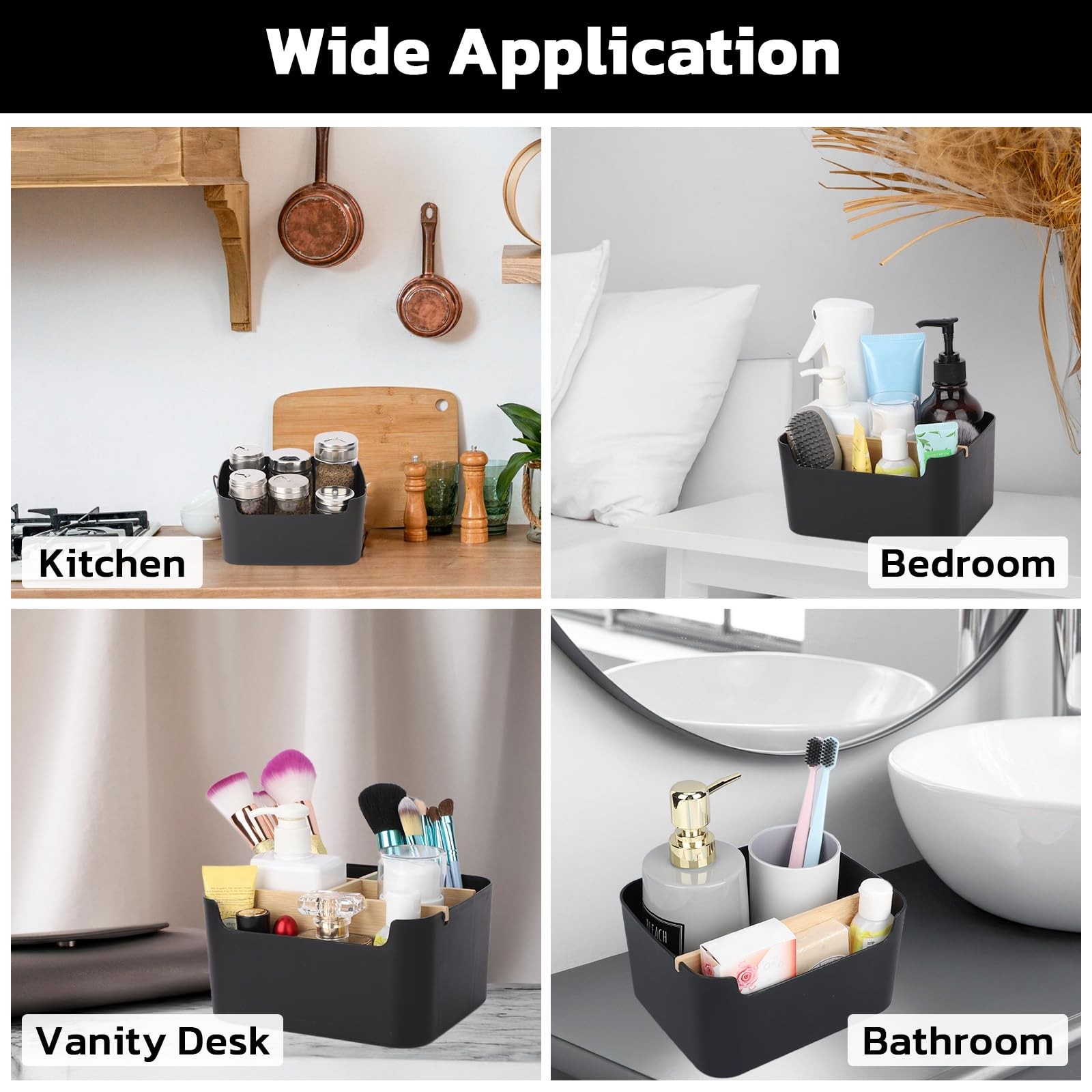 Segarty Black Desktop Organizer, Detachable Bamboo Remote Control