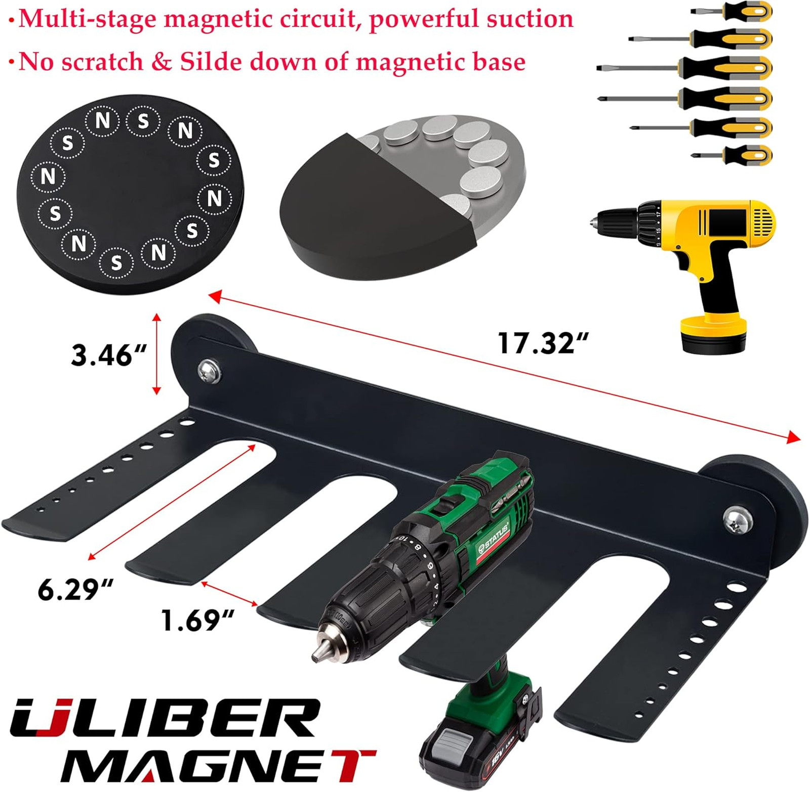 Magnetic Power Tool Organizer, Utility Storage Rack Shelf, Wall Mount Drill
