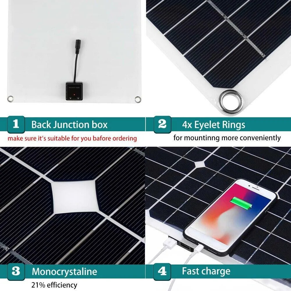 200W Solar Panel Kit Battery Charger&100A Controller For Car Van Caravan Boat US