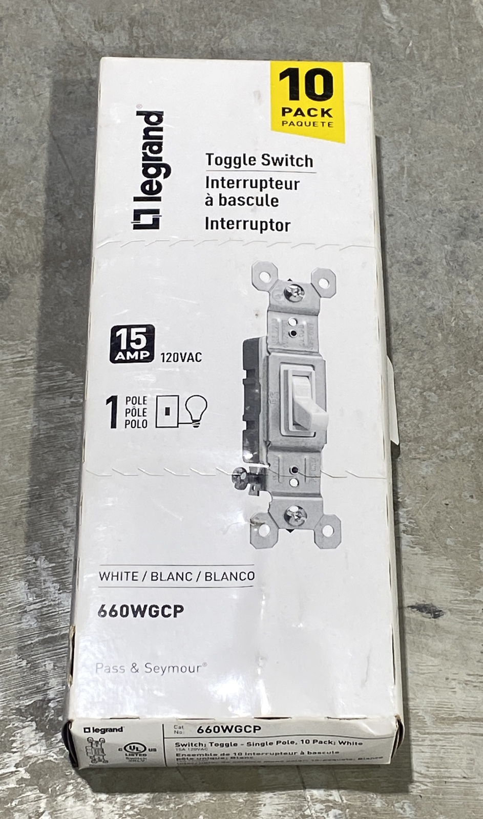 10 Pack, Legrand 660WGCP White Single Pole Toggle Light Switch 15A 120V New