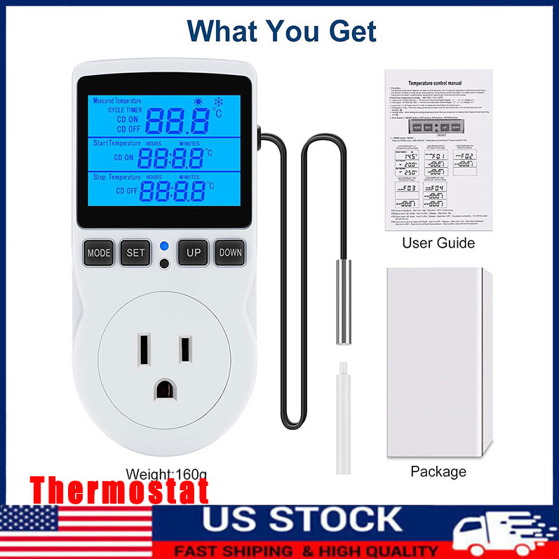 120V Plug-in Thermostat Temperature Controller Outlet Heating Cooling Timer