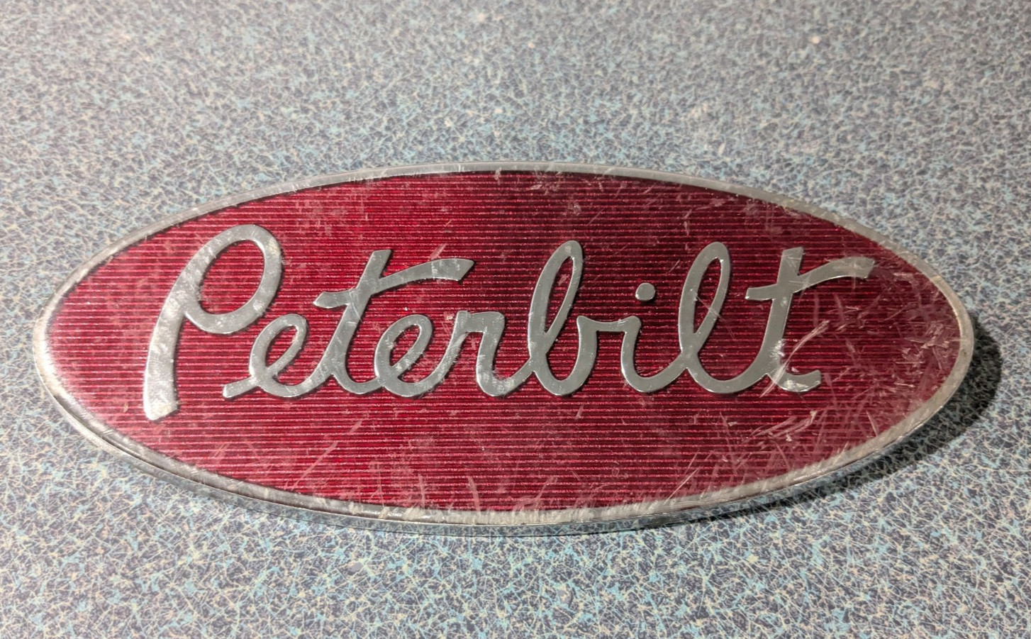 Vintage Metal Red Peterbilt Emblem Logo Badge Nameplate Ornament Decal RARE