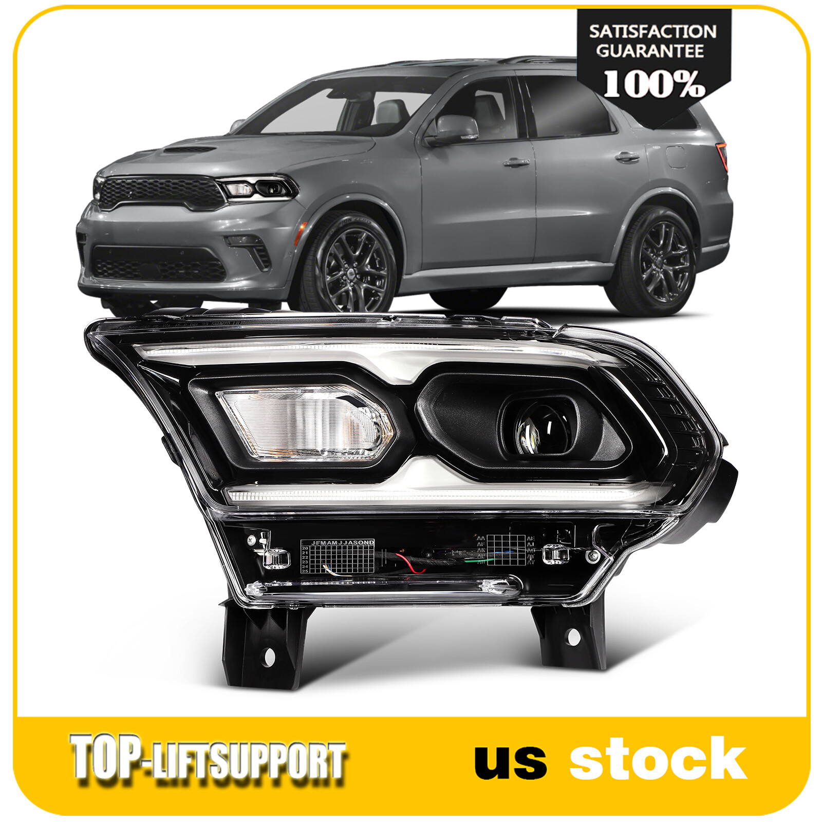 [LED DRL Type] Left Driver Side Headlight Assembly For 2021-2024 Dodge Durango