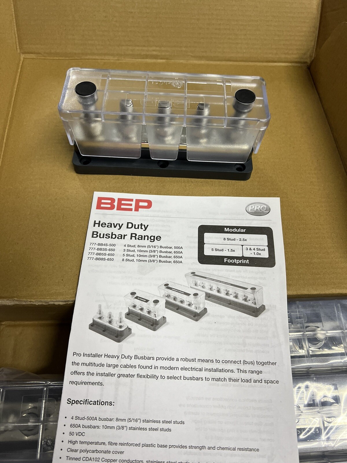 BEP Pro Installer 5 Stud Bus Bar - 650A BEP MARINE 777-BB5S-650