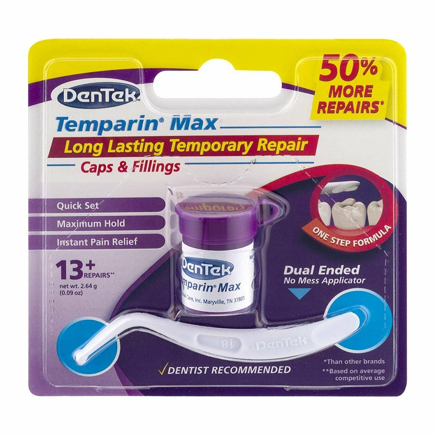 DenTek Temparin Max Repair Kit Caps and Fillings Instant Pain Relief 13+ Repairs