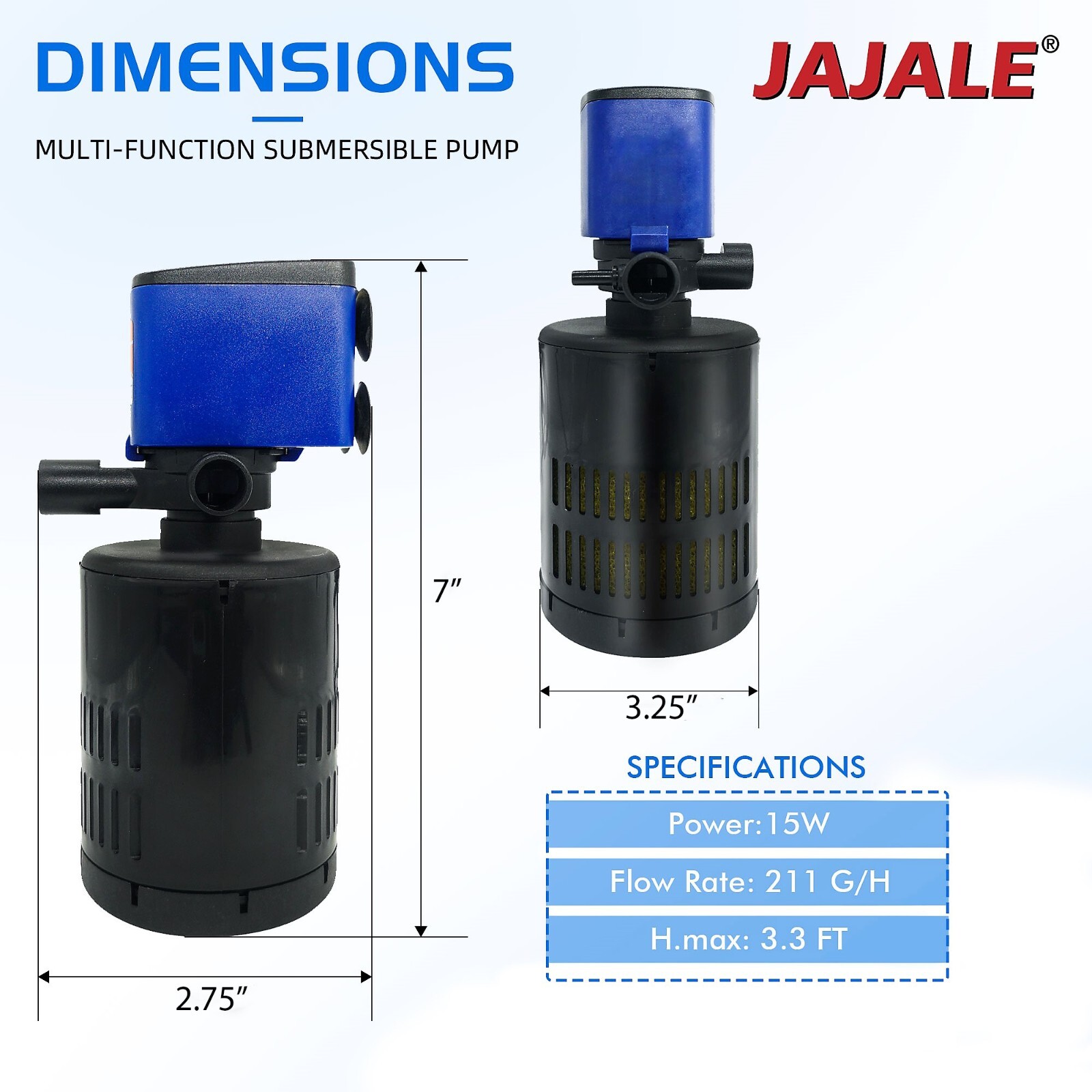 3in1 Aquarium Internal Filter Water Pump Oxygen 210 GPH 1pc.