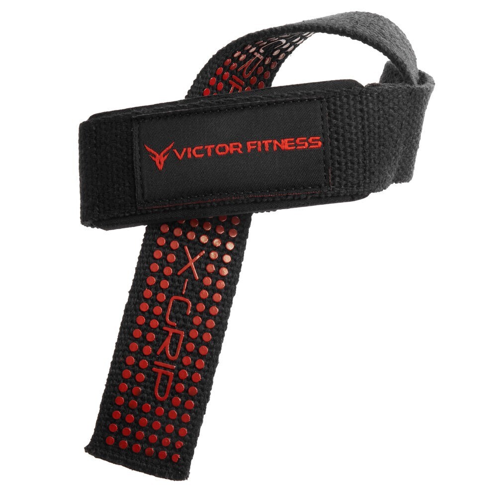 Victor Fitness VFLSGB 24" Black Padded Weightlifting Straps with X-Grip