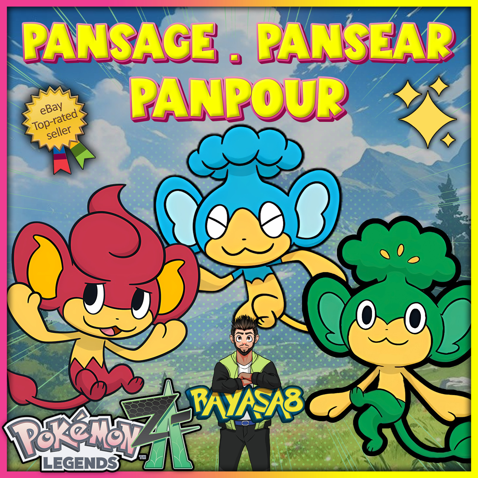 Alpha Pansage Pansear Panpour Pokemon Legends ZA 6IV Bundle🌟 Shiny/Non
