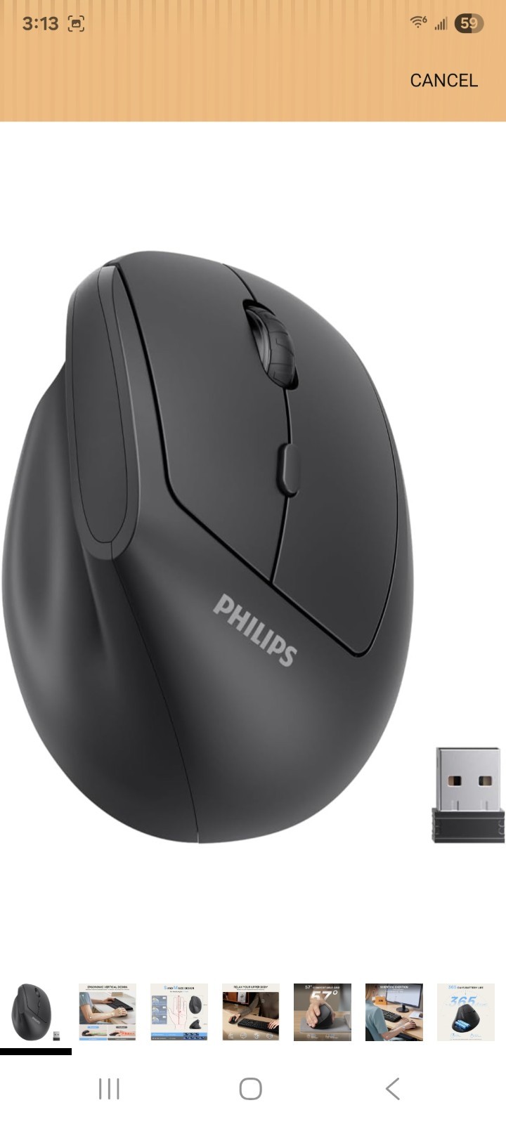 Philips SPK7628 Wireless Mouse Ergonomic Silent Optical  Series 6000