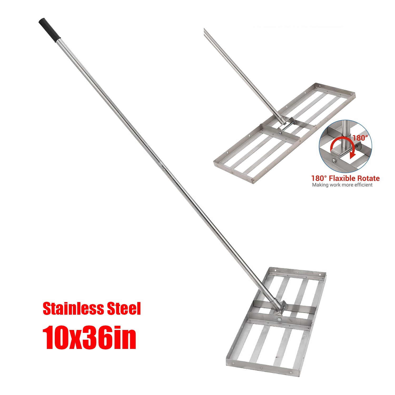 10x36in Lawn Leveling Rake Heavy Duty Long Adjustable Handle Stainless Steel