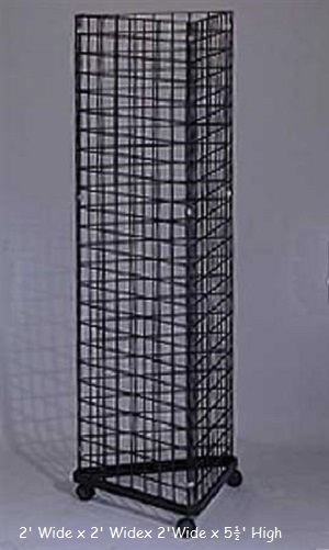 Wire Grid Triangle Tower Display Rack Casters Rolling Castors Black 2' x 5 ½' H