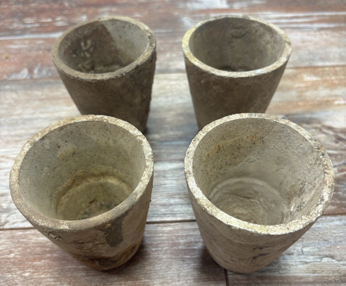 4 Antique Clay Ceramic Crucibles Smelting Pots Crude Finish Pottery