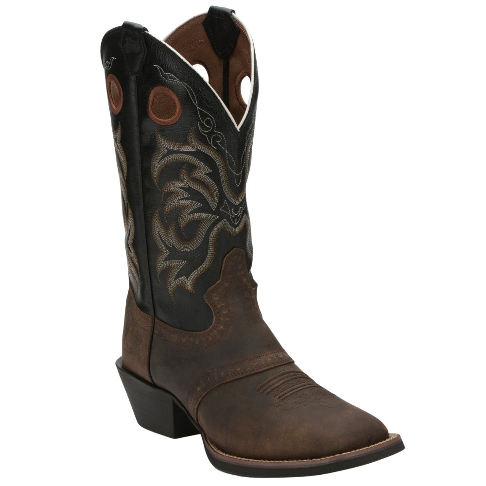 Justin Boots Rolliker Embroidery Square Toe Cowboy Mens Black, Brown Casual Boo