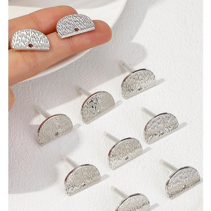 8Pairs Rhodium Alloy Semi Circle Earrings Connector Component BYYW14-Silver