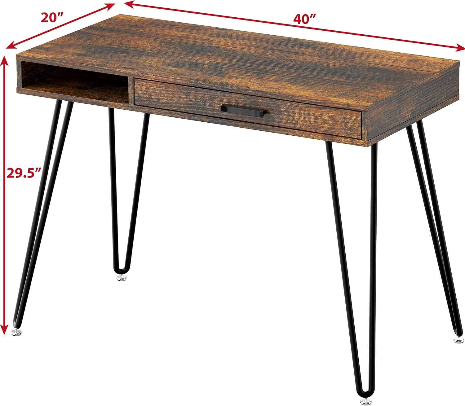 Home Office Computer Hairpin Leg Desk with Drawer Rustic Brown