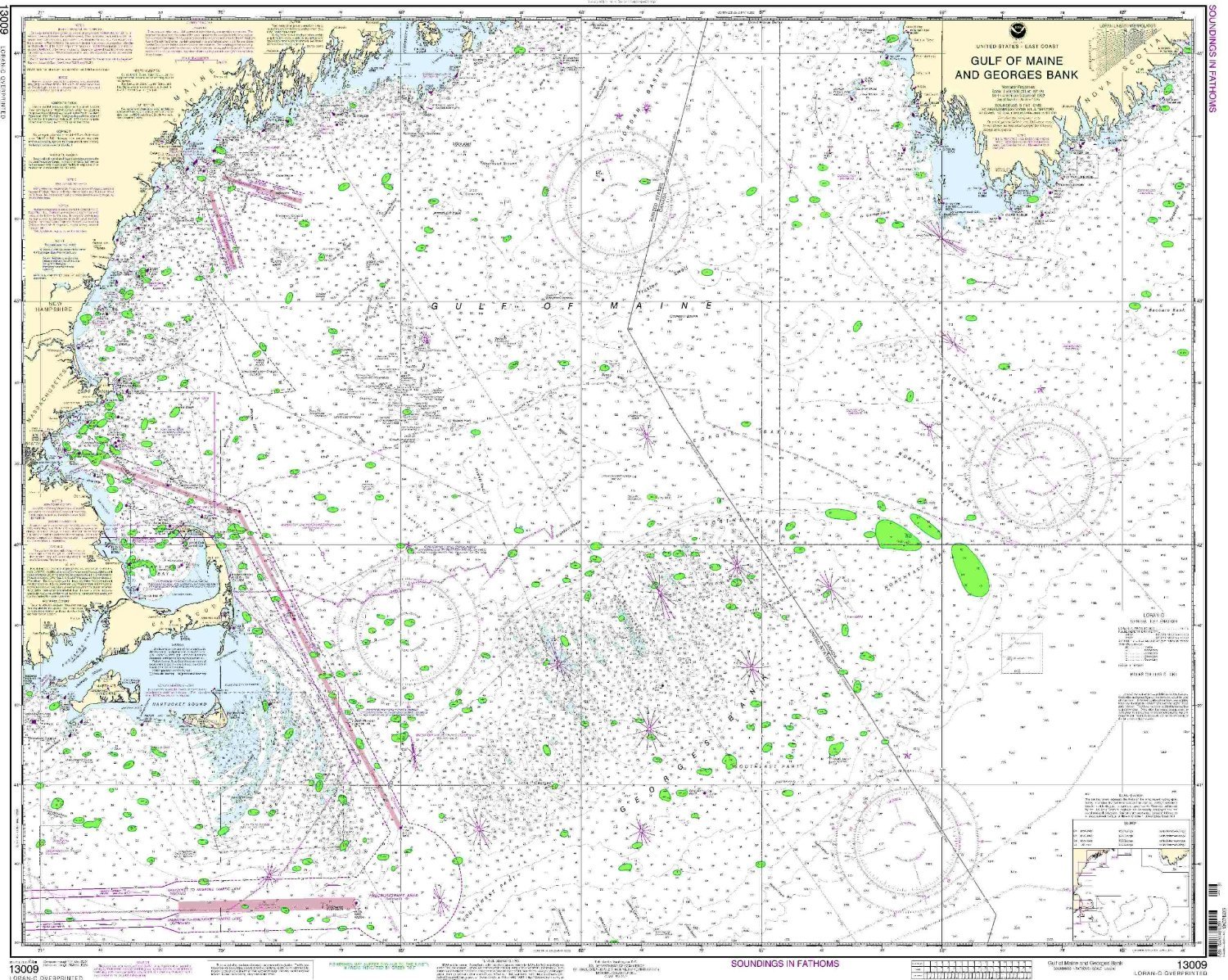 NOAA Gulf of Maine and Georges Bank Chart 13009 36th Edition Marine Map