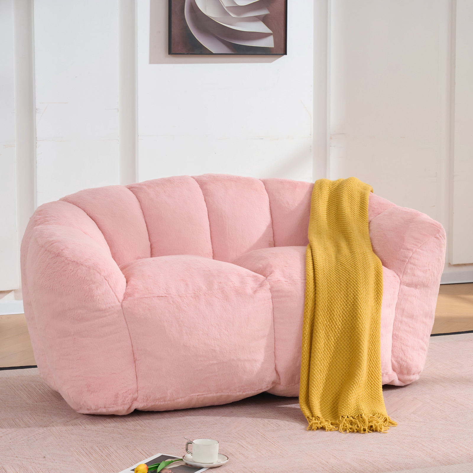 Oversized Floor Sofa Loveseat Bean Bag Chair, Pink, 59" L