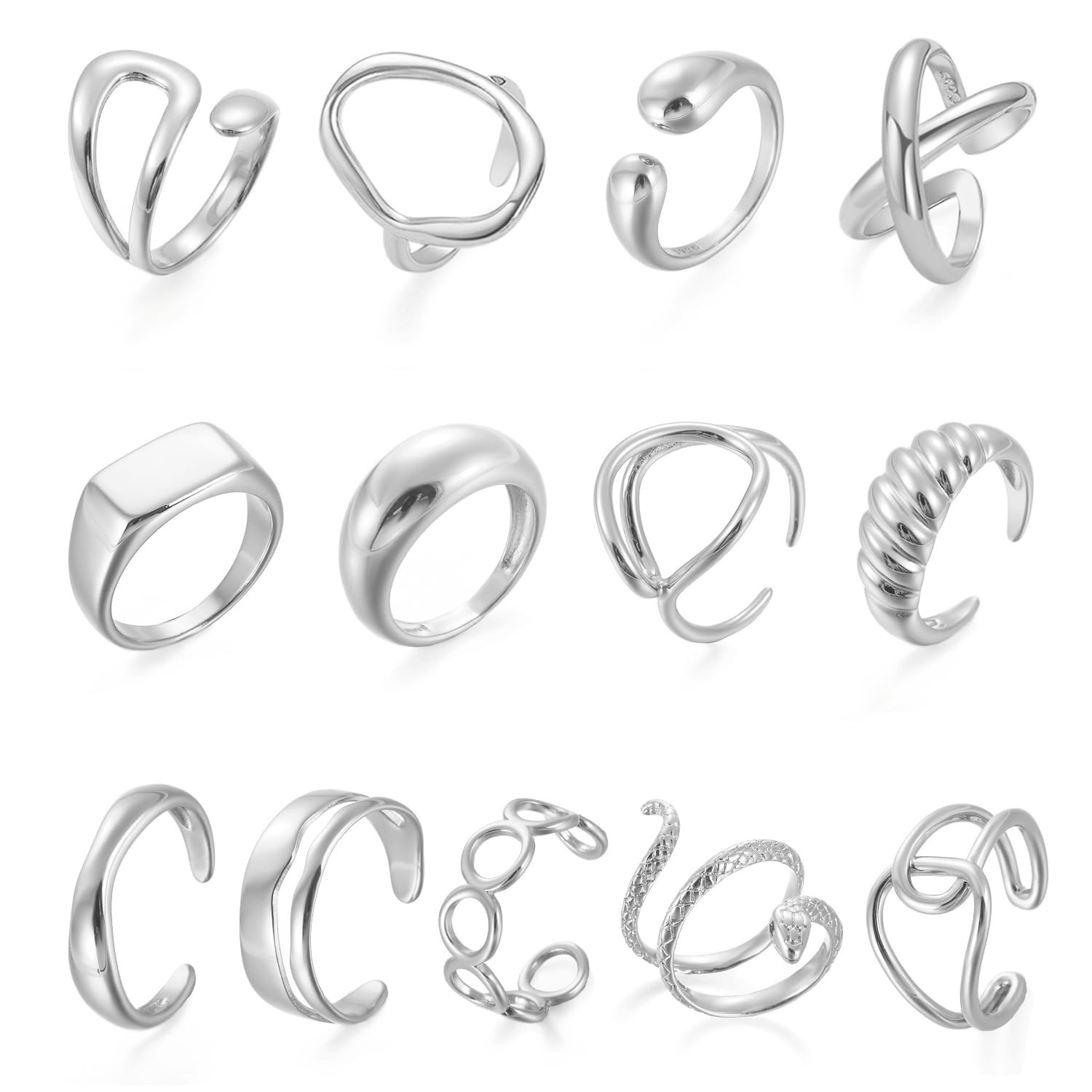 10PCS Gold Dome Chunky Rings for Women 18K Gold Plated Braided Twisted Round ...