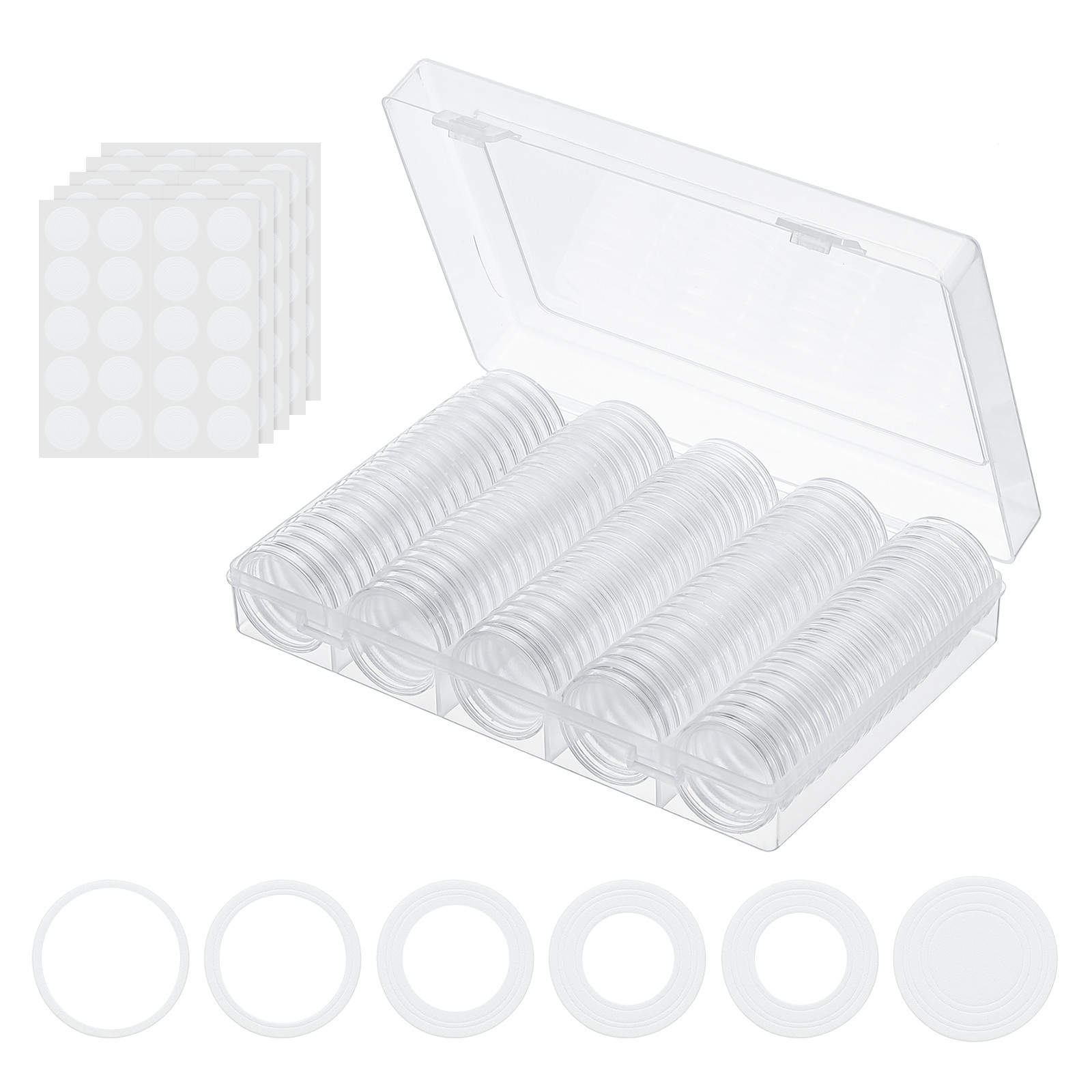 100pc Coin Snap Holder Round Container 17/20/25/27/30mm, White
