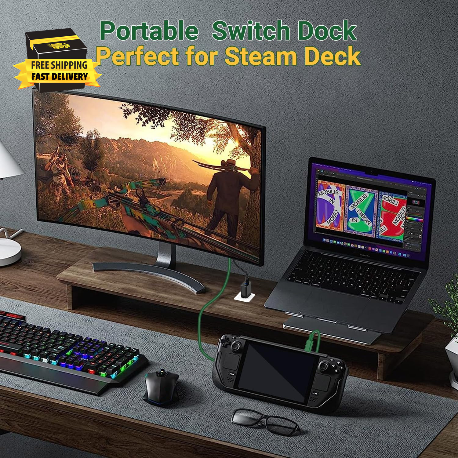 Switch Dock Mini Portable, 1.8M/ 6FT Switch TV Dock, Switch Docking Station with