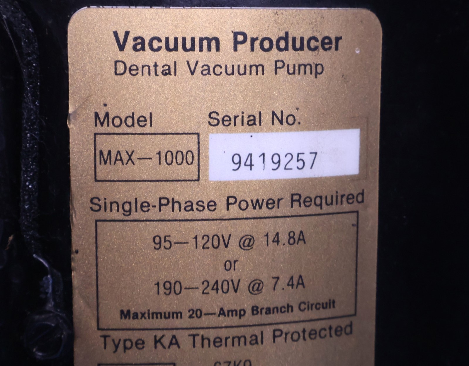 Matrx Max-2000 Dental Vacuum Pump Operatory Suction System