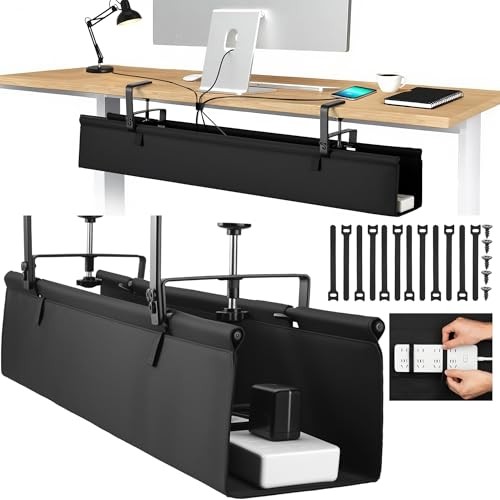 No Drill Large Under Desk Cable Management Tray, Fabric Cord Large (36 Inch)