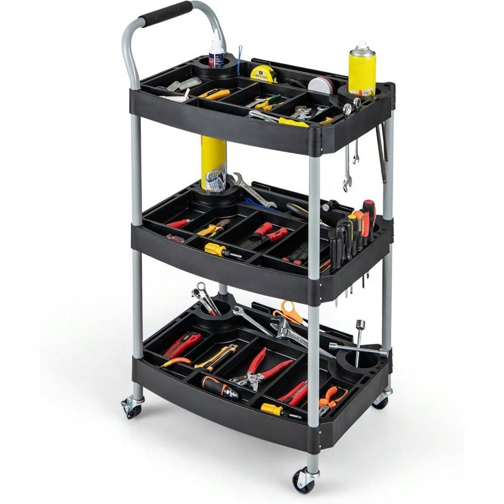 3-Tier Rolling Cart, Mobile Tool Cart With Built-In (23.5" X 18" X 42")