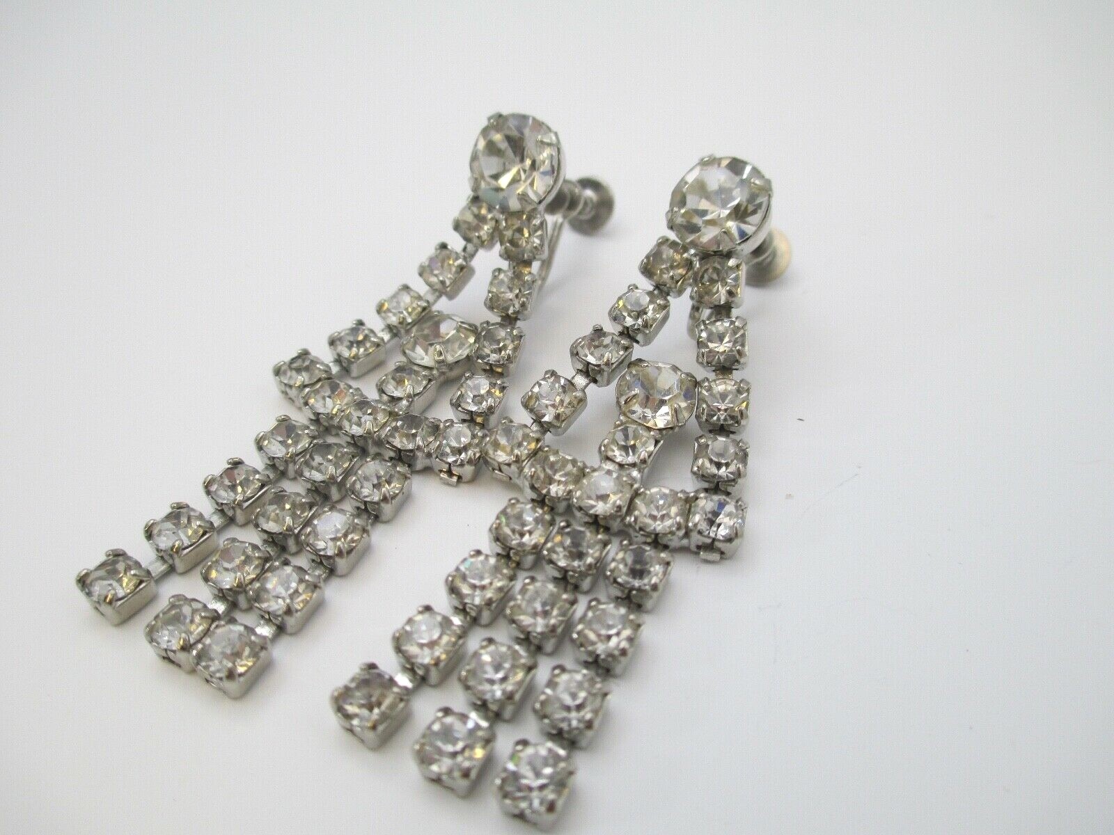Vintage Rhinestone Cascade earrings Screw back Unsigned Dangles elegant