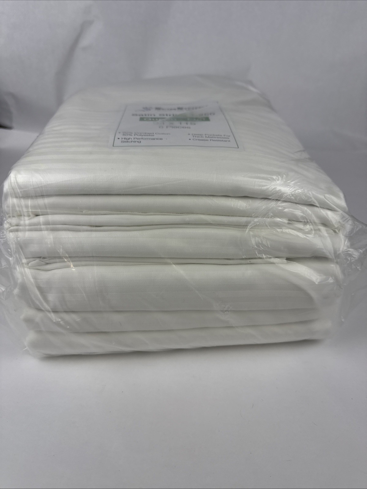 Satin Stripe T-250 Queen Deep Pockets Flat Sheets 94"×115", 6 Pack, White