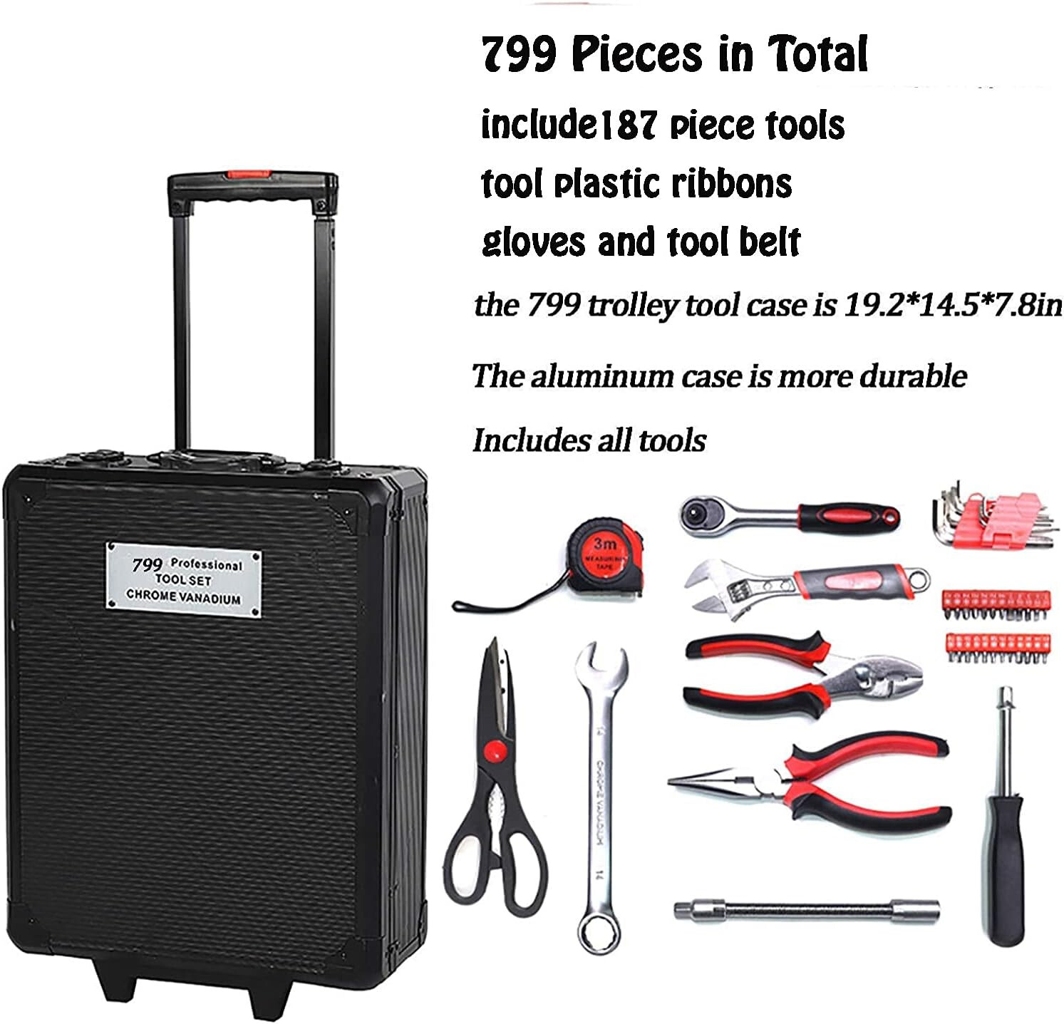 799 Pcs Tool Set Wrenches Socket w/Trolley Case Box Organize Mechanics Tool Kit