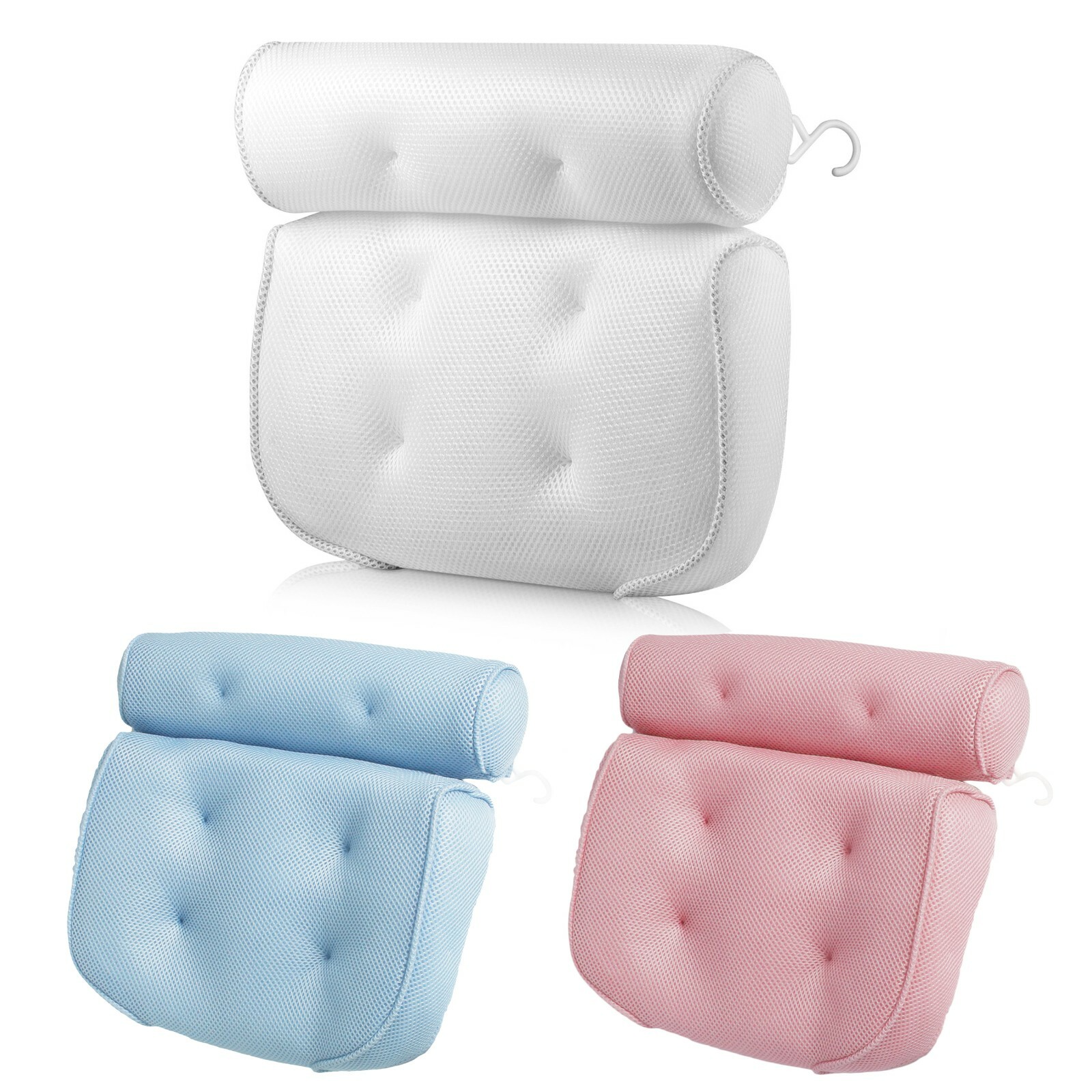3D Mesh Bath Pillow Home Spa Pillow with 6 Suction Cup for Bathtub Hot Tub