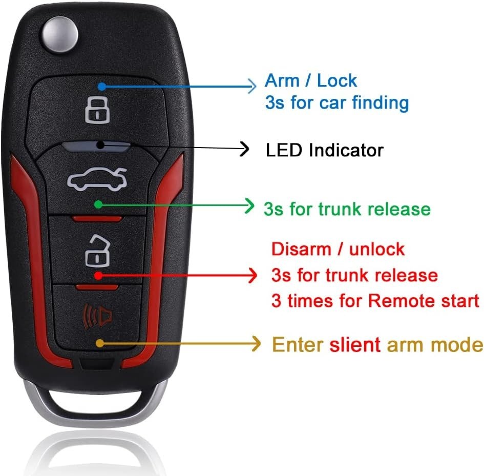 Car Keyless Entry Security Alarm System with Remote Engine Start and Push to