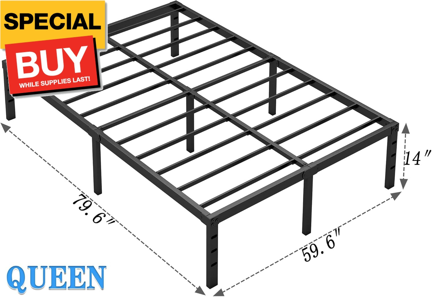 Metal Bed Frame,Queen Size Bed Frame with Storage Space,Heavy Duty Sturdy Mattre