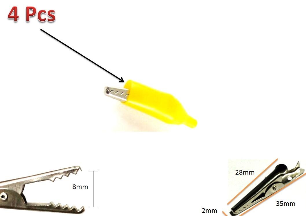 4pcs Battery Clamp Test Probe Alligator Clip With Boot Small Size 35mm Yellow