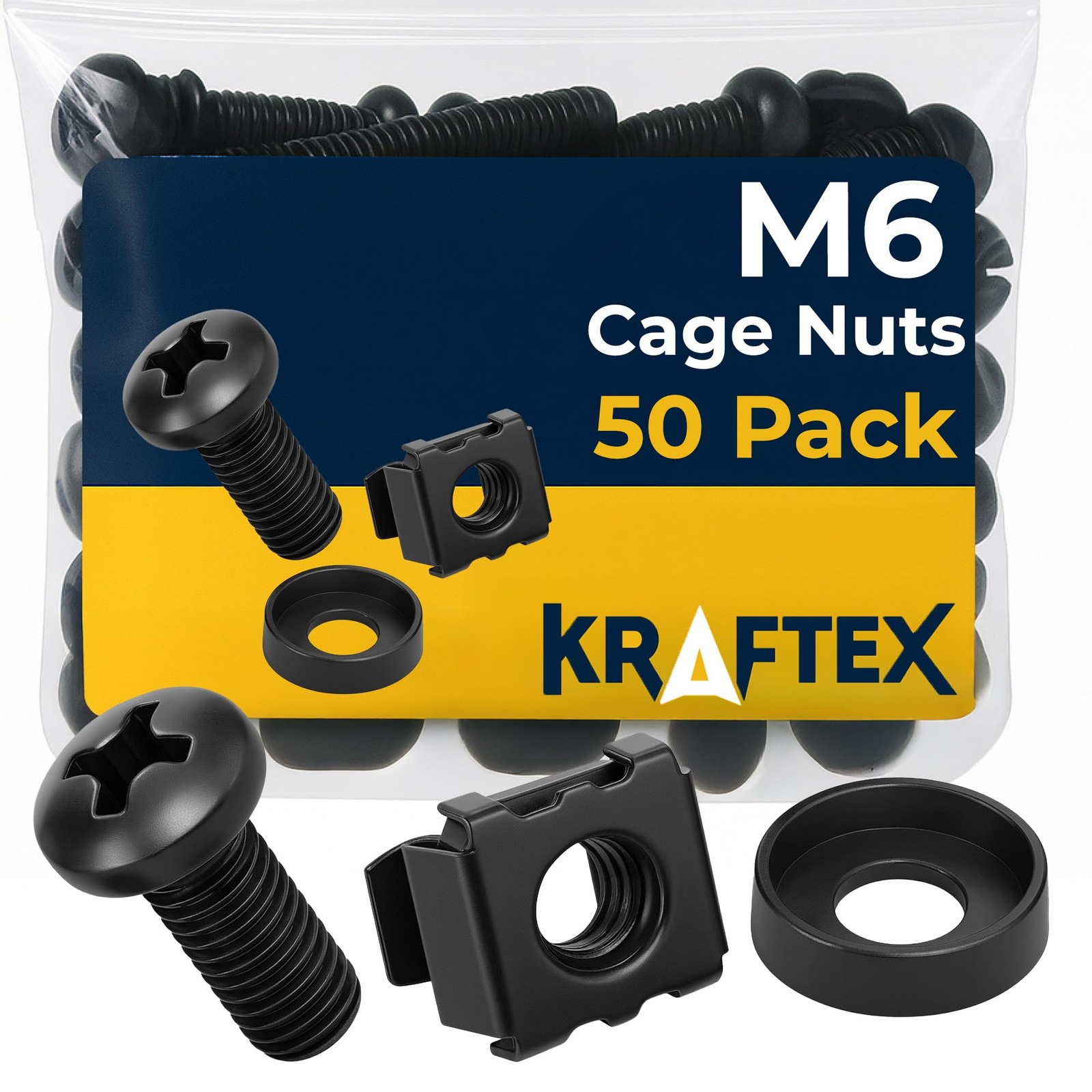 Cage Nuts Screws and Washers M6 x 16mm 50 Pack for Network Rack Accessories
