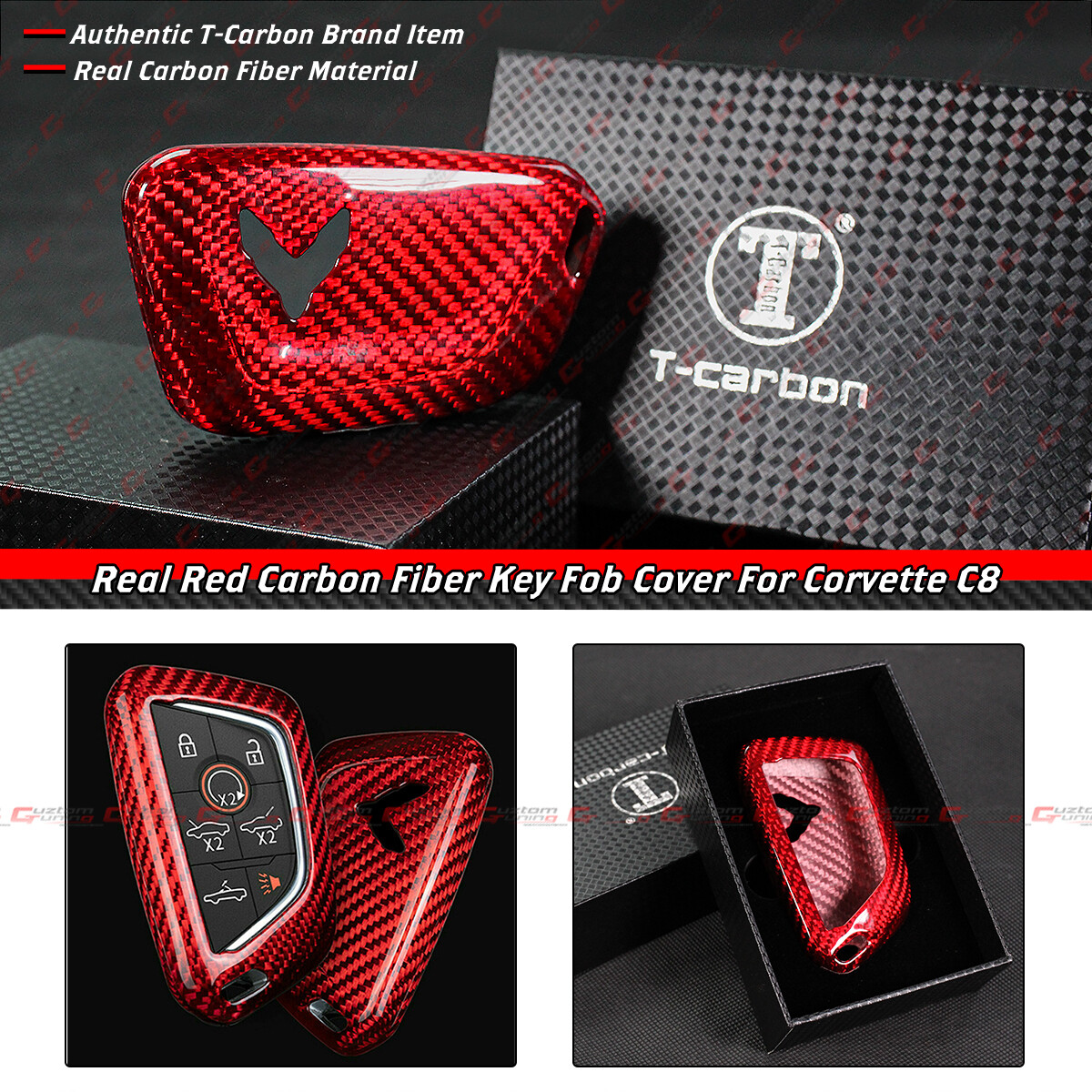 REAL RED CARBON FIBER KEY FOB CASE COVER FOR 2020-24 CORVETTE C8 Z51 1LT 2LT Z06