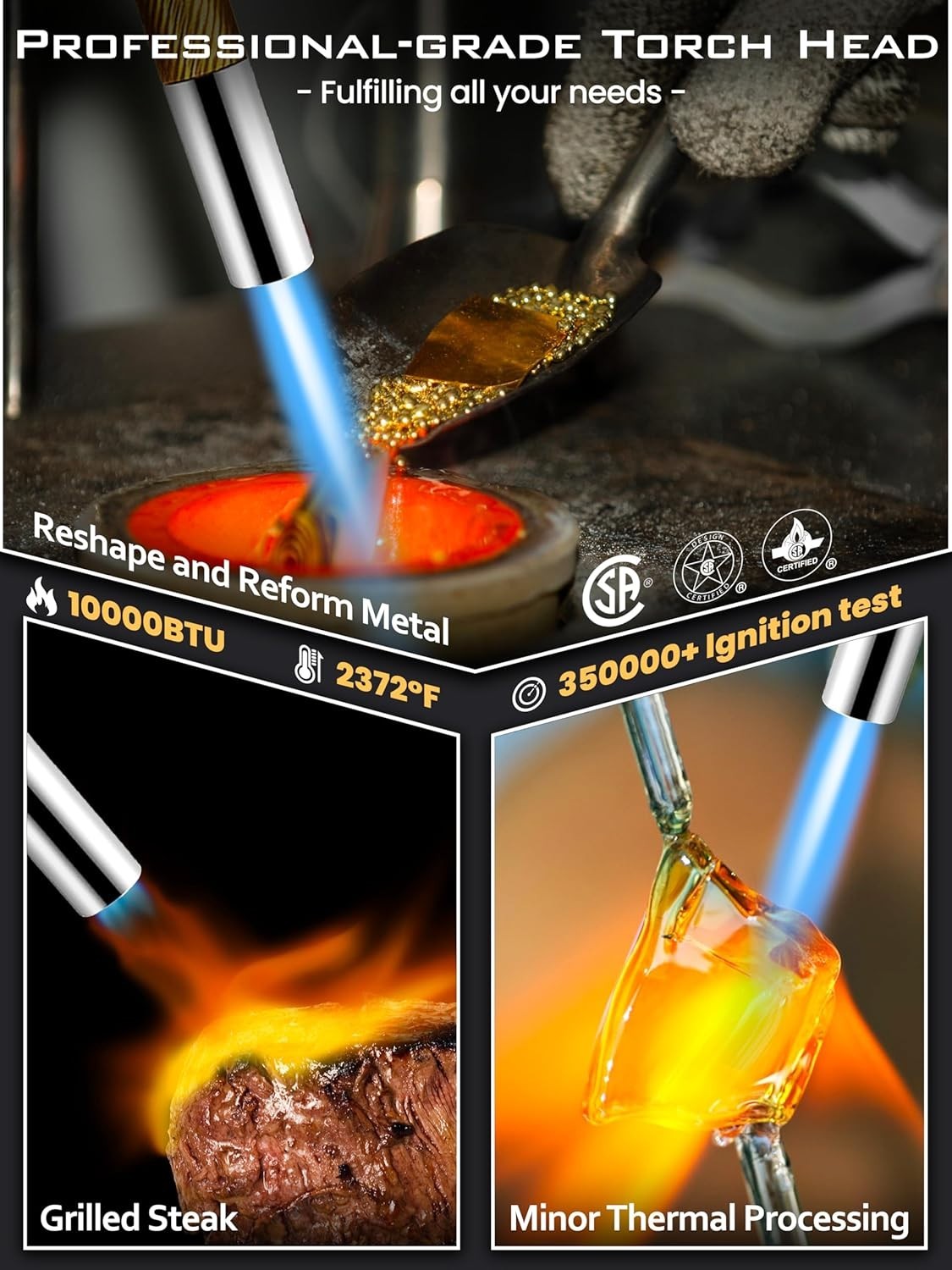 Versatile GJ-8000Pro Propane Torch Head Kit - Fast Ignition, Adjustable Flame