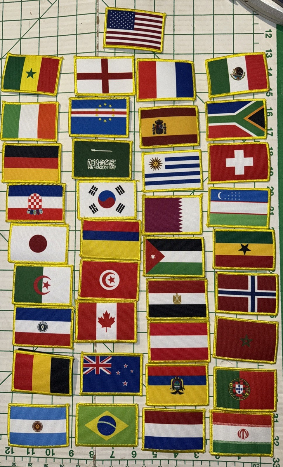 LOT 37 Of 3”x2” International Flags Hook & Loop Only 1 Side Of Hook & Loop