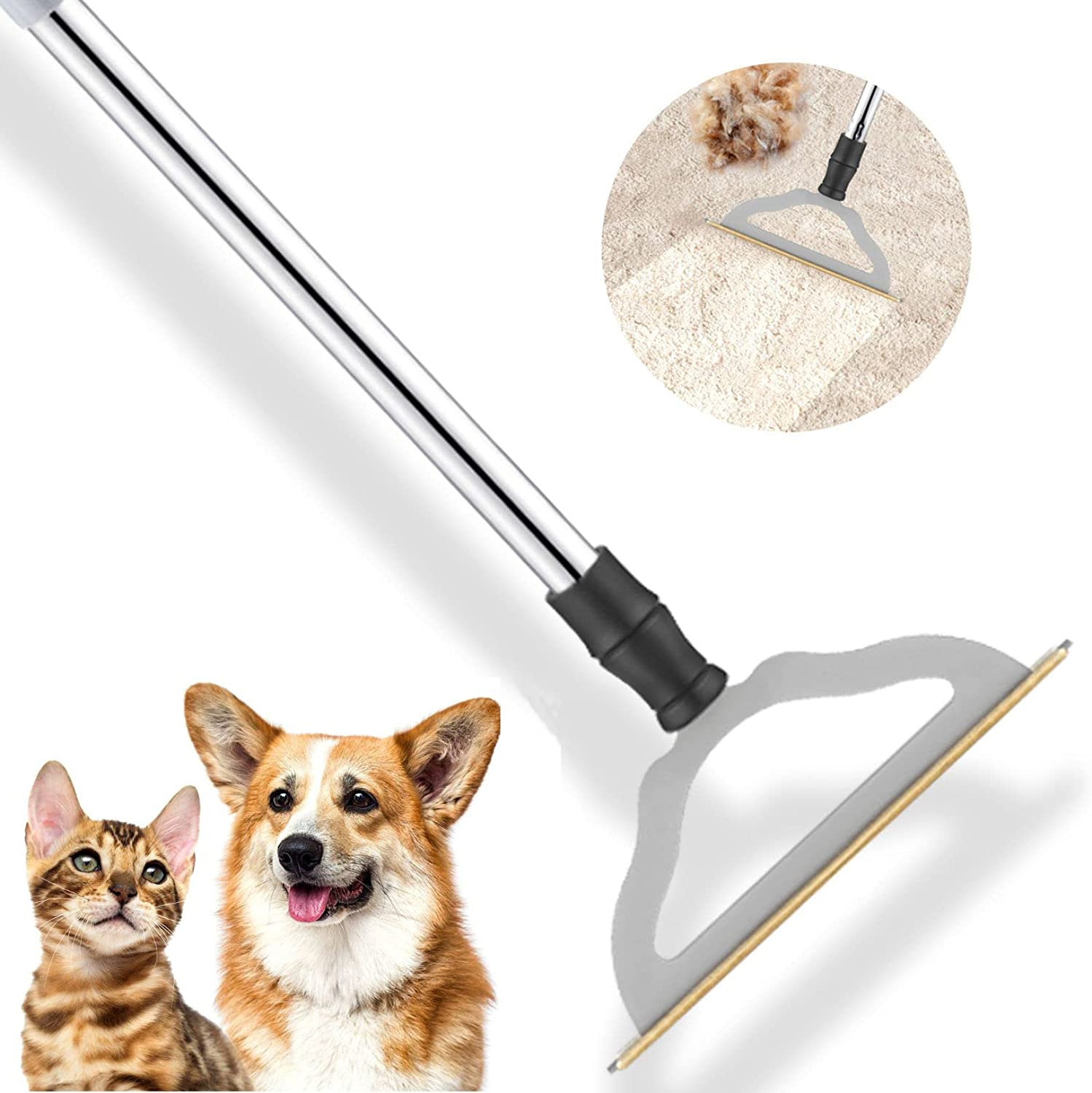 Pet Hair Remover for Carpets, Adjustable Long Handle Carpet Rake for Dog Cat Hai