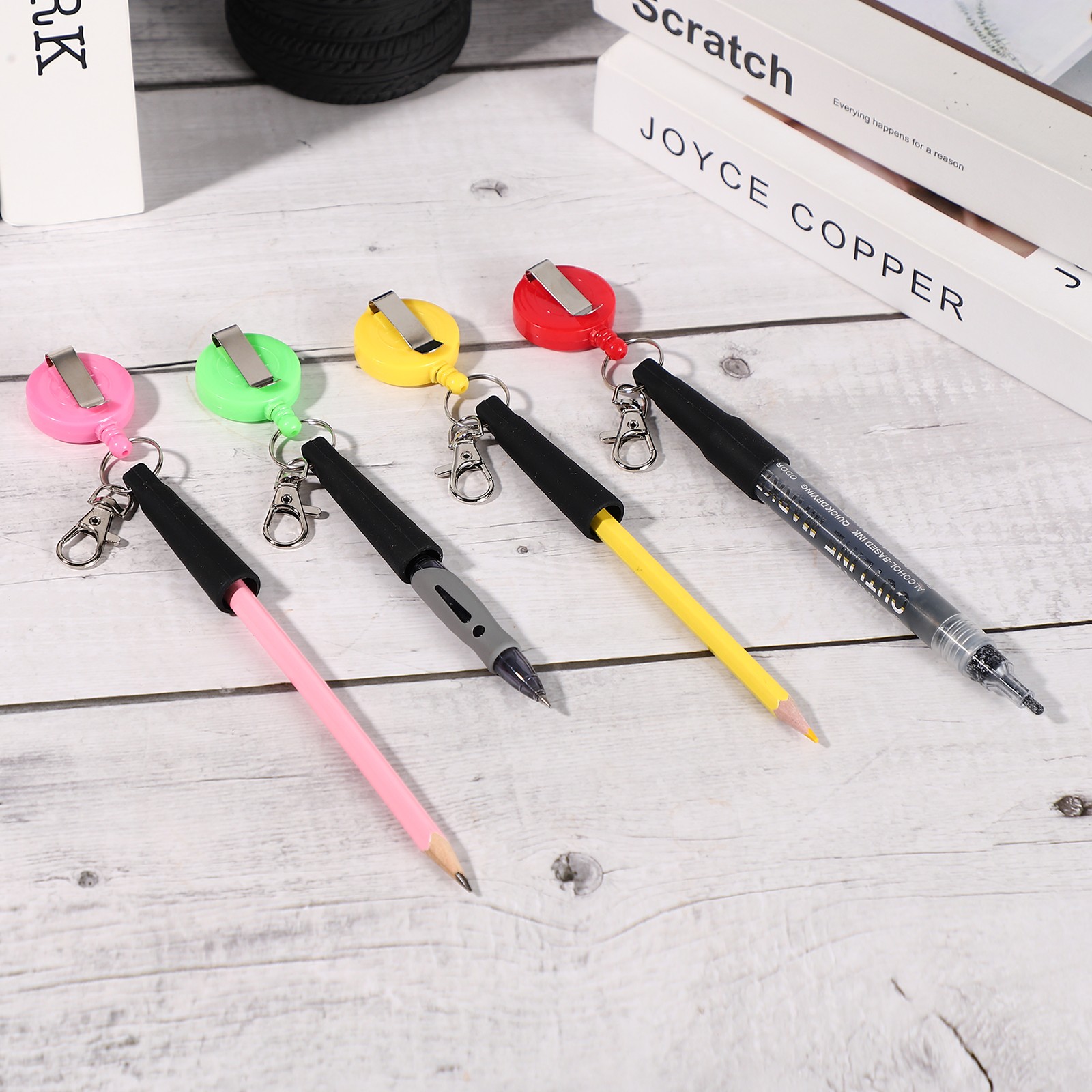 Retractable Pen Holder, 4pcs Pull Pen Pencil Holder Elastic Silicone, Blue