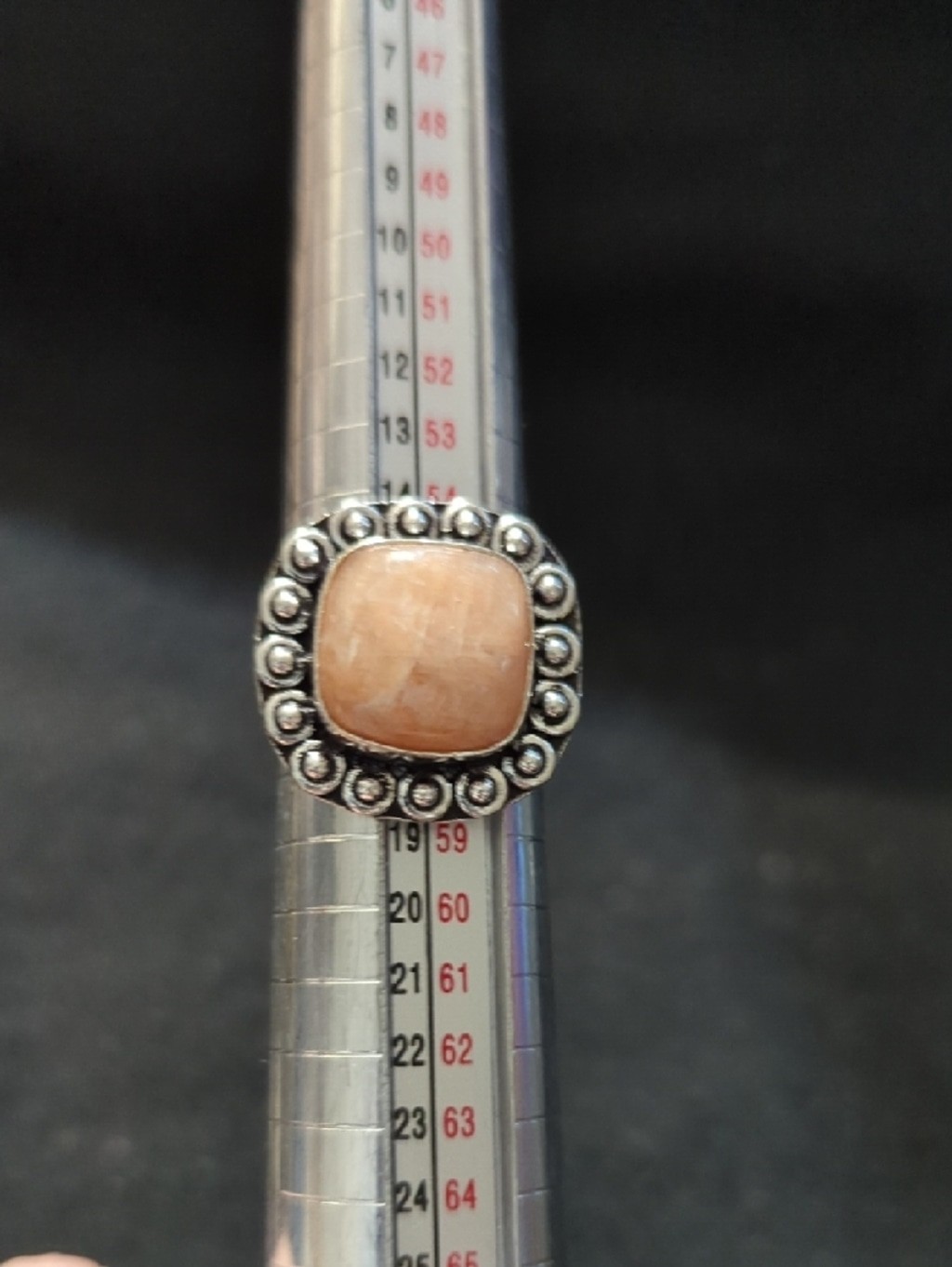 Silver Plated Peach Moonstone Gemstone Square Statement Ring - Size 8
